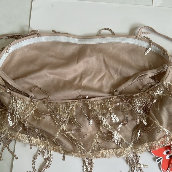 Cider Gold Beaded Sequin Fringe Tassel Crop Bra Top small NWT - Picture 3 of 8